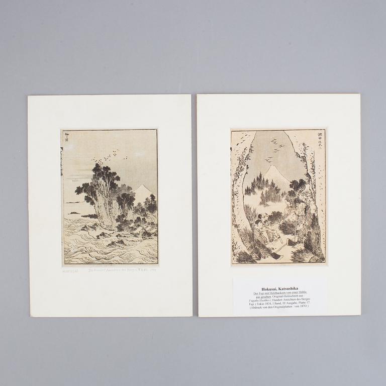 KATSUSHIKA HOKUSAI (1760–1849), efter, blad från album, 2 st, 1800-tal.