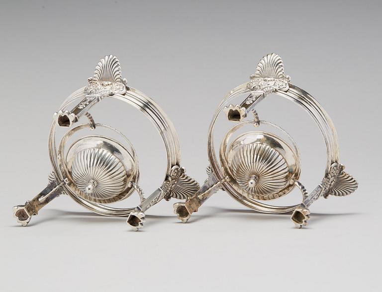 A pair of Swedish Empire silver tureens on stand, mark of Adolf Zethelius, Stockholm 1830.