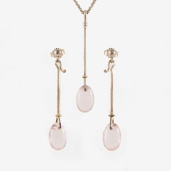 Vivianna Torun Bülow-Hübe, pendant and earrings, a pair, silver with rose quartz, for Georg Jensen.
