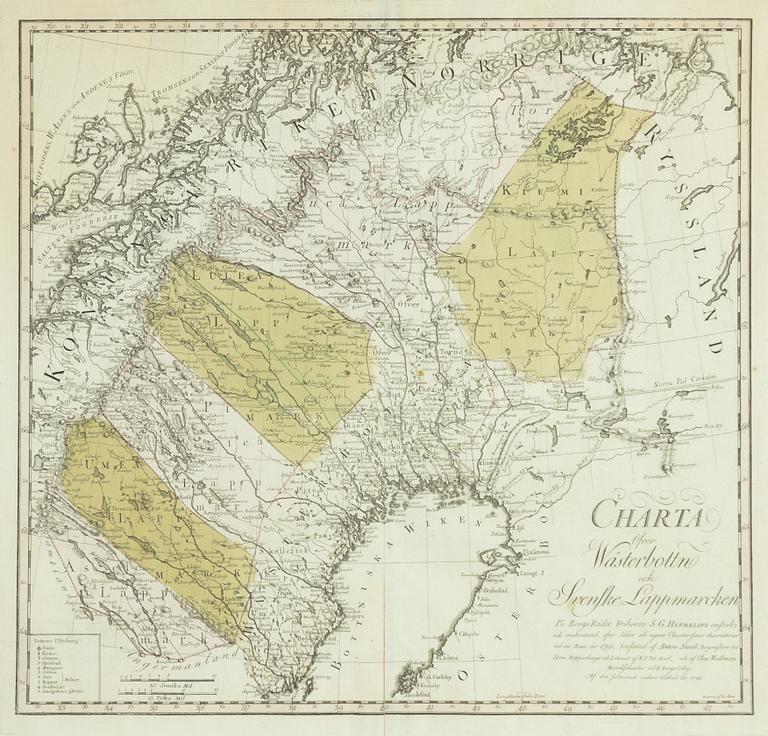 Hermelins karta över Västerbotten 1796.