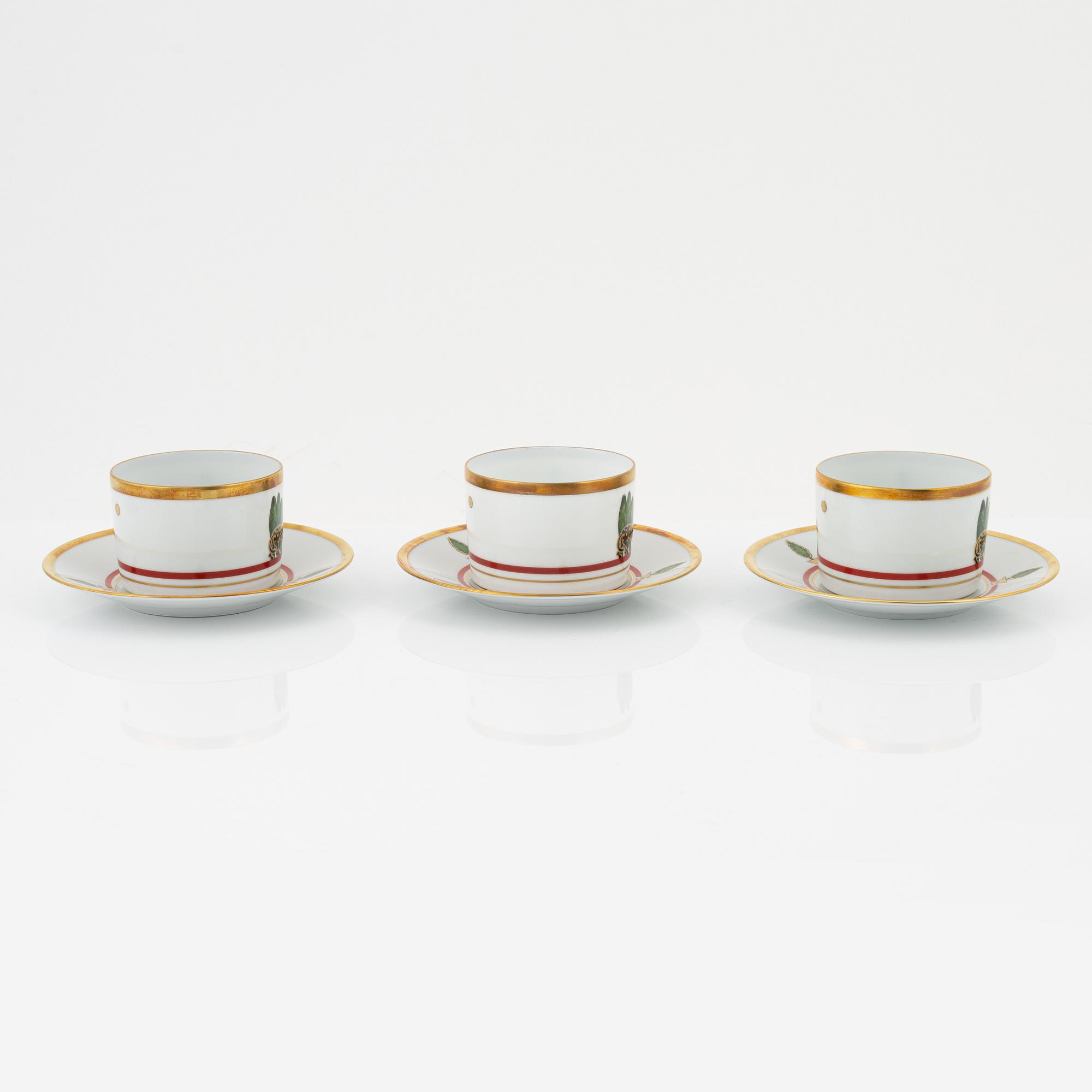 Cartier, six porcelain tea cups, Limoges, France.