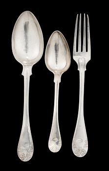 762. BESTICKSDELAR, 29 delar, silver. G.T.Folcker, Stockholm 1844-45. Modell gammalfransk.