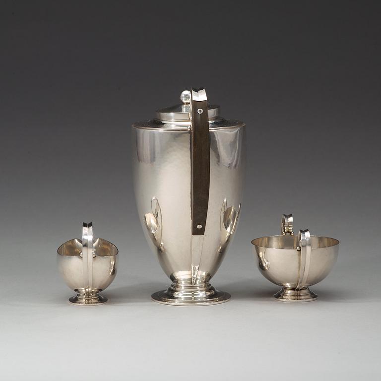 Johan Rohde, a three pcs sterling coffee service, Georg Jensen, Copenhagen 1933-44, design nr 321.