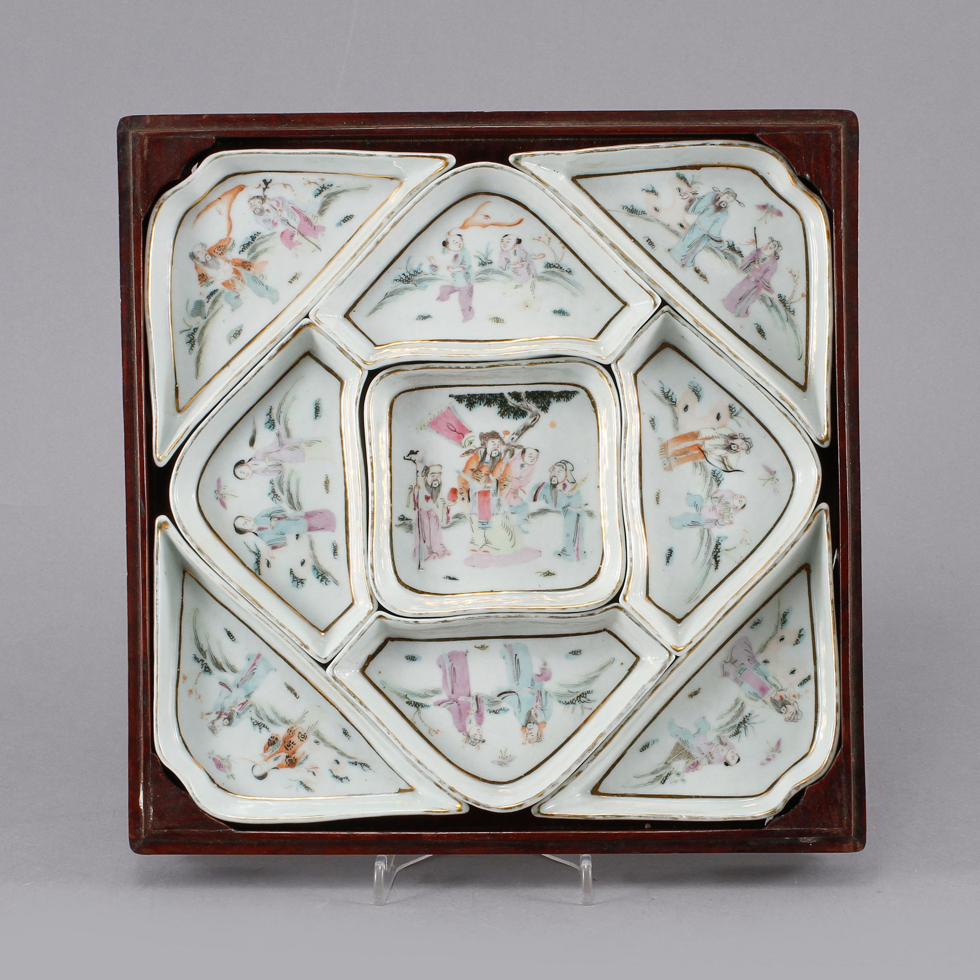CABARET, 9 delar, porslin, Kina, 1800-tal.