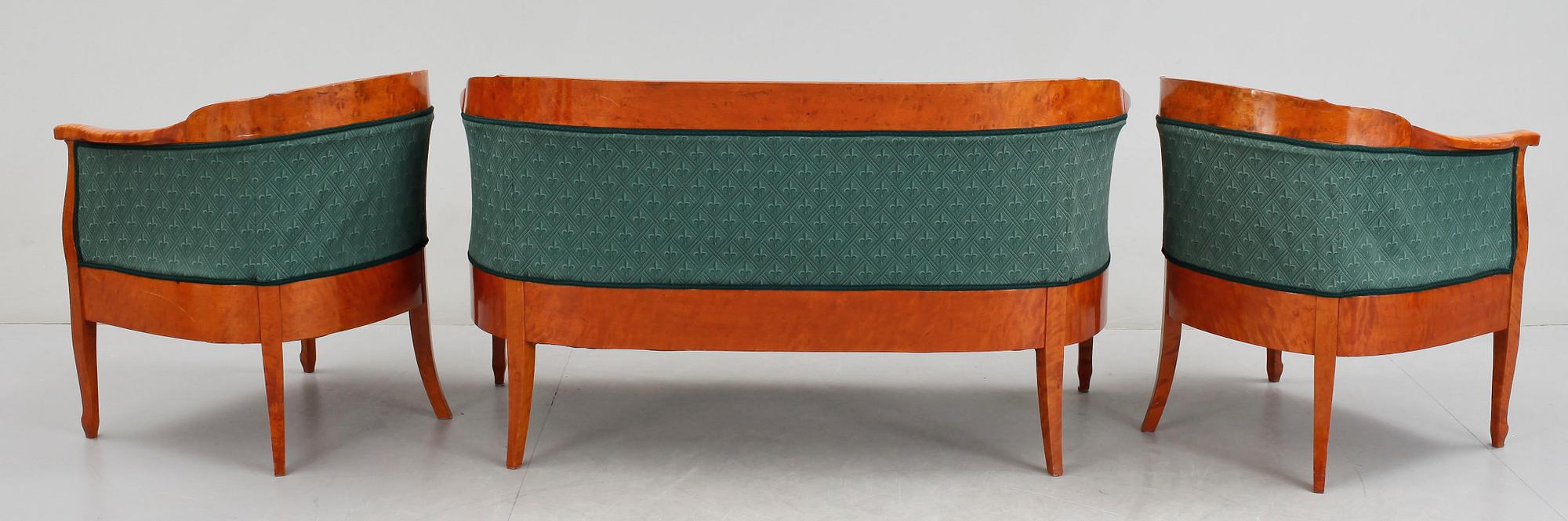 SOFFA samt FÅTÖLJER, ett par, 1900-talets första hälft.