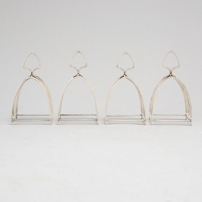 a set of four silver toastracks, Barker Brothers Birmingham 1936.
