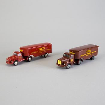 Two Tekno trucks "Freys express", Denmark, 1960s.