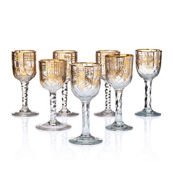 A set of seven cut and gilded glasses, 18th Century.