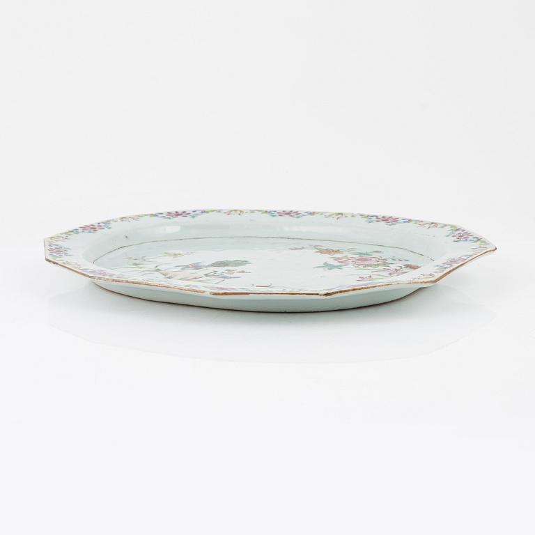 A Chinese famille rose 'double peacock' dish, Qing dynasty, Qianlong (1736-95).