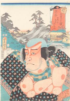 UTAGAWA KUNISADA KOCHORO TOYOKUNI III, träsnitt, 3st, Japan, 1800-talets andra hälft.