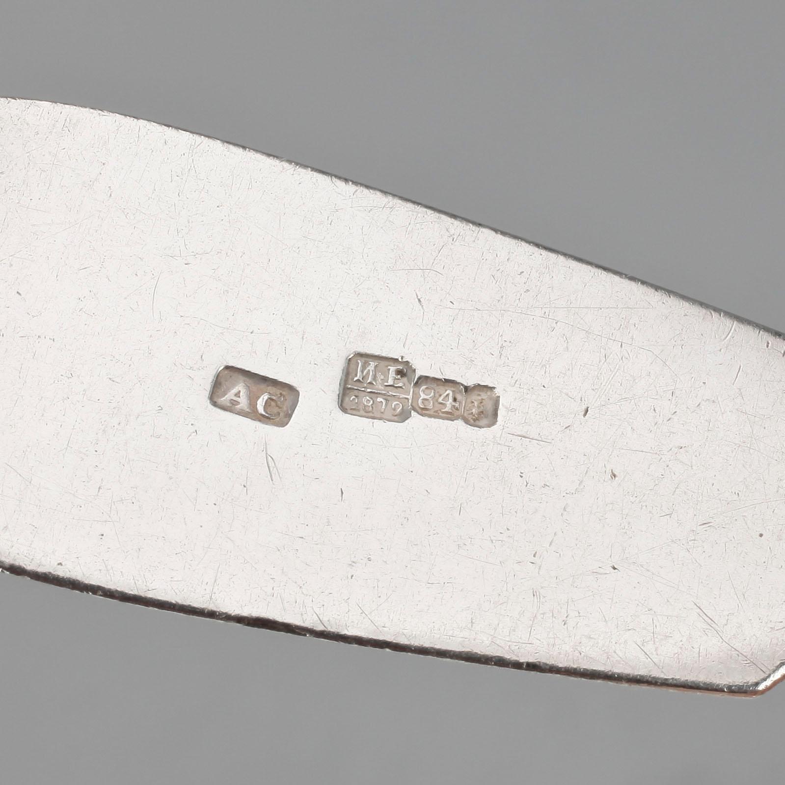 PARTI SILVER, 8 delar, bl a en sked från Ryssland, 1879. Vikt ca 338 gram.