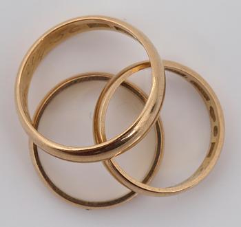 VIGSELRINGAR, 3 st, 18 k, tot ca 11.0 g.