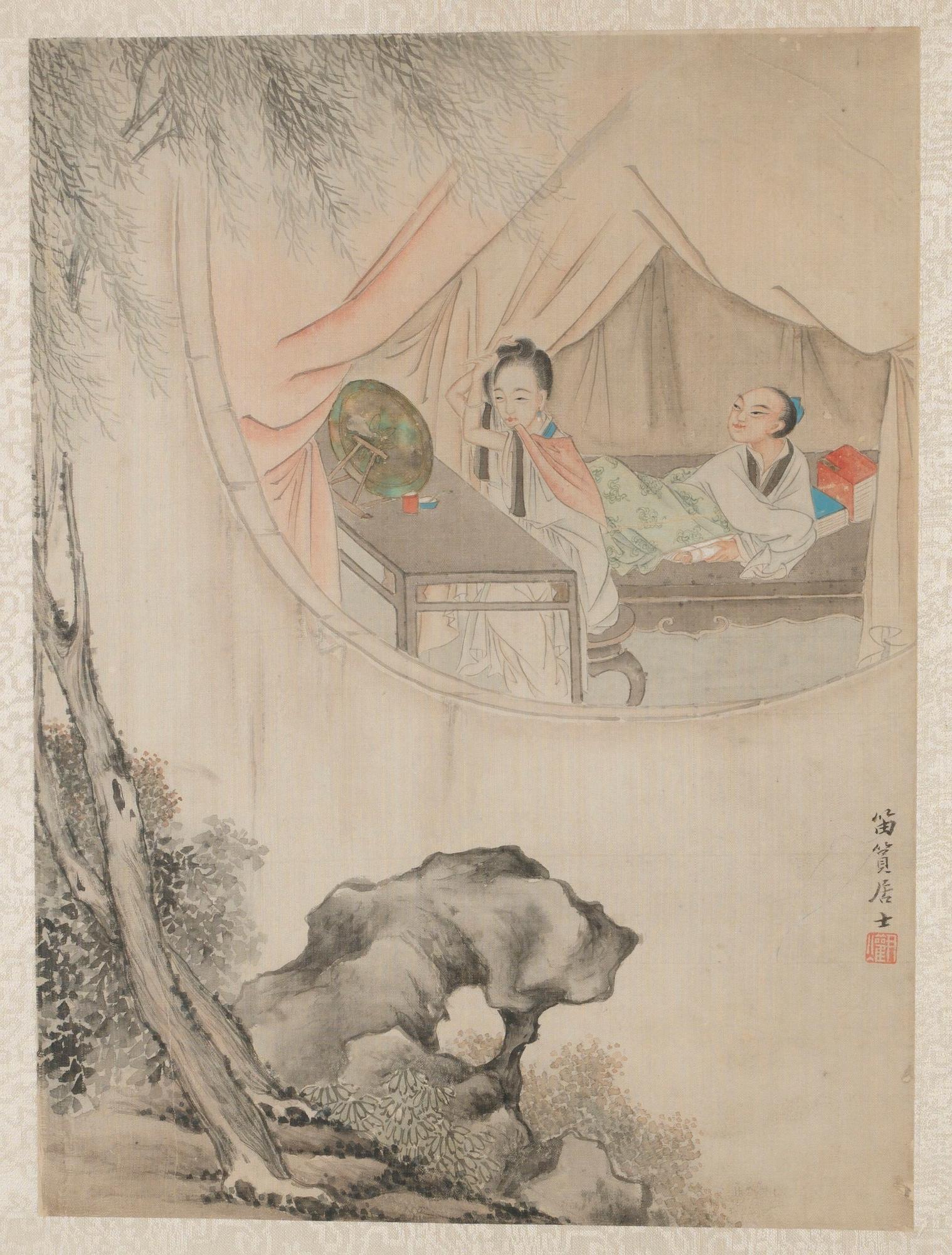 4 målningar på siden, Kina 1800/1900-tal.