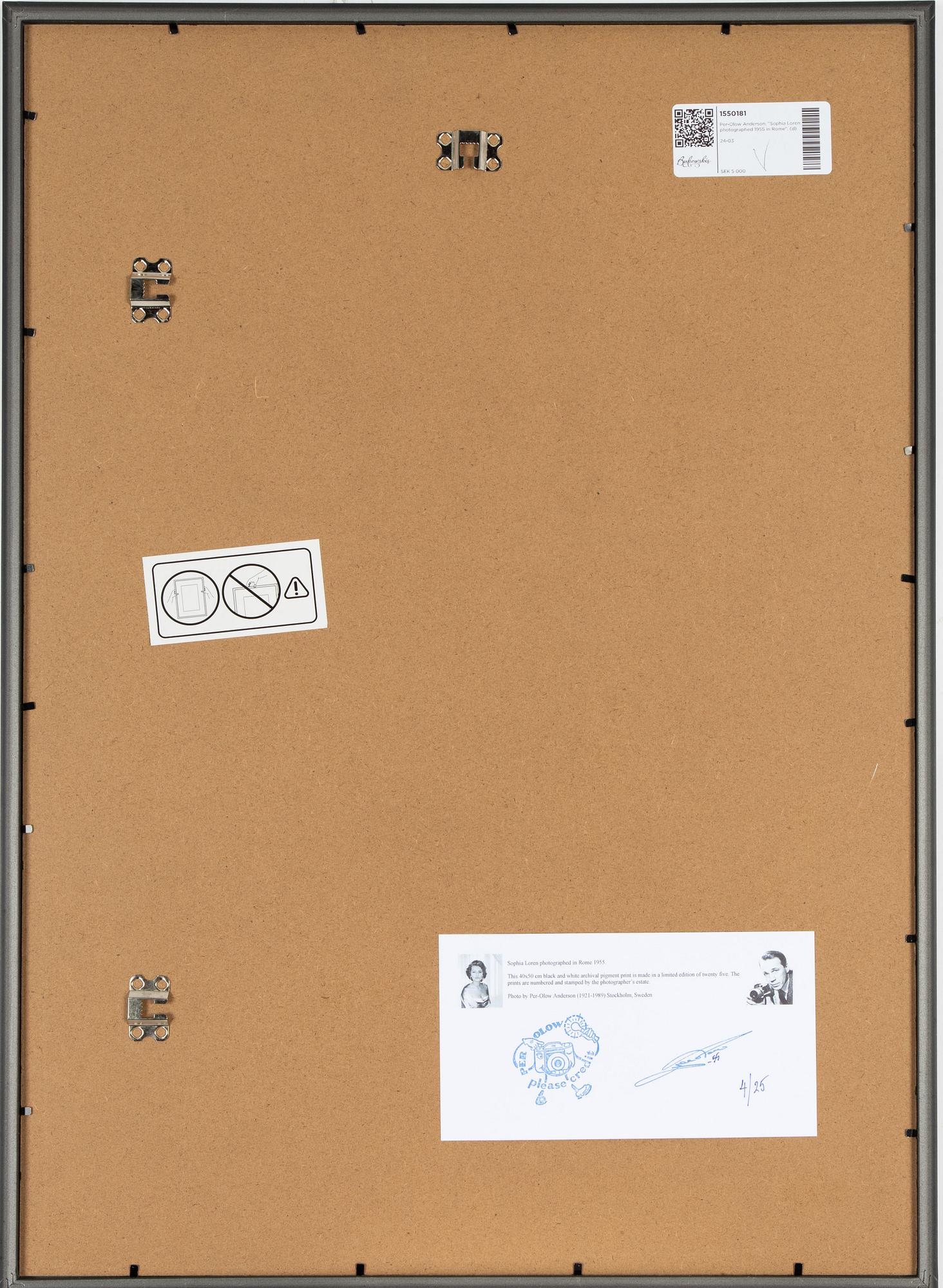 Per-Olow Anderson, "Sophia Loren photographed 1955 in Rome".