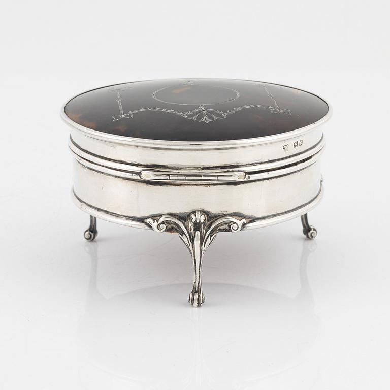 An English silver and tortoiseshell jewellery box, marks of Charles & Richard Comyns, London 1919,