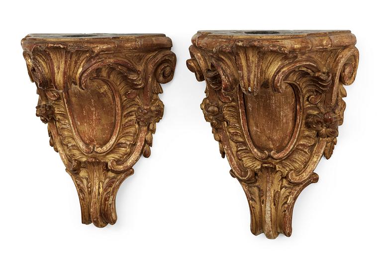 A pair of Swedish Rococo 18th century gilt wood consoles.