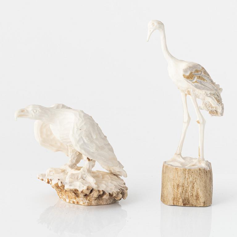 Erik Norberg, figurines, 3 pcs, reindeer antler, signed EN and dated -63, -67, and -69 respectively.