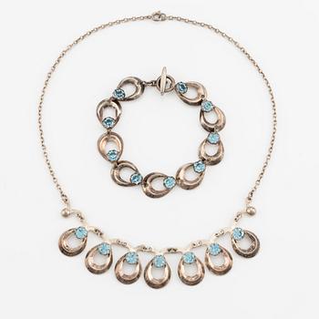 Herman Siersbol, bracelet and necklace, sterling silver with synthetic turquoise stones. Denmark.
