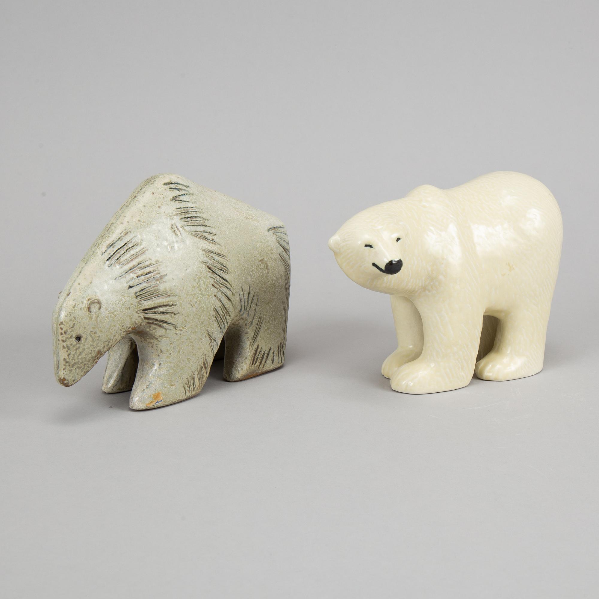 Lisa Larson, two stoneware polar bears, Gustavsberg.