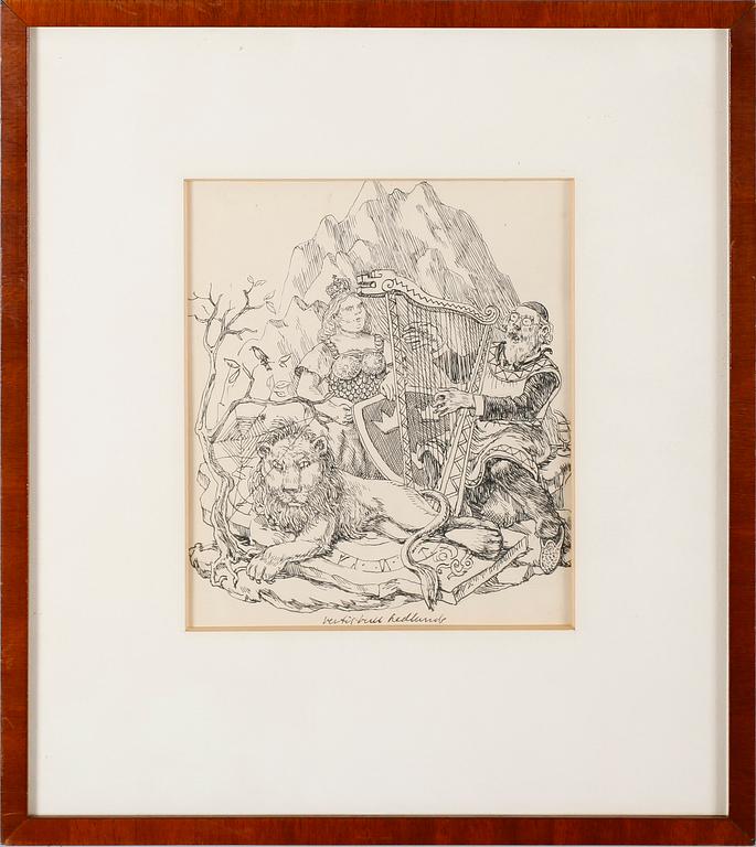 BERTIL BULL HEDLUND, 3 st, blyerts- och tuschteckningar, 2 signerade.