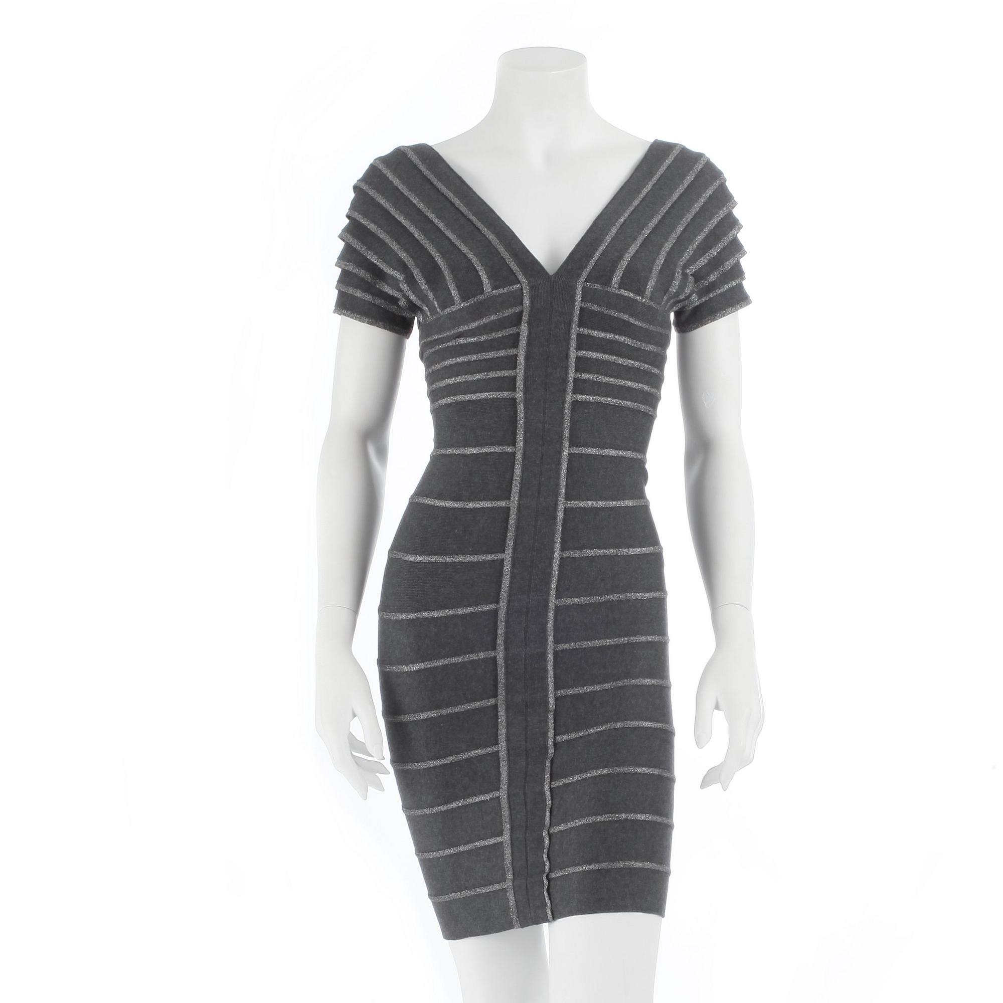 HERVÉ LÉGER, a grey and silver bandage dress. Size XS.