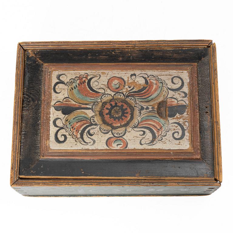 Timplåda, allmoge, tillskriven Hak-målarna, Lima, Dalarna, daterad 1822.