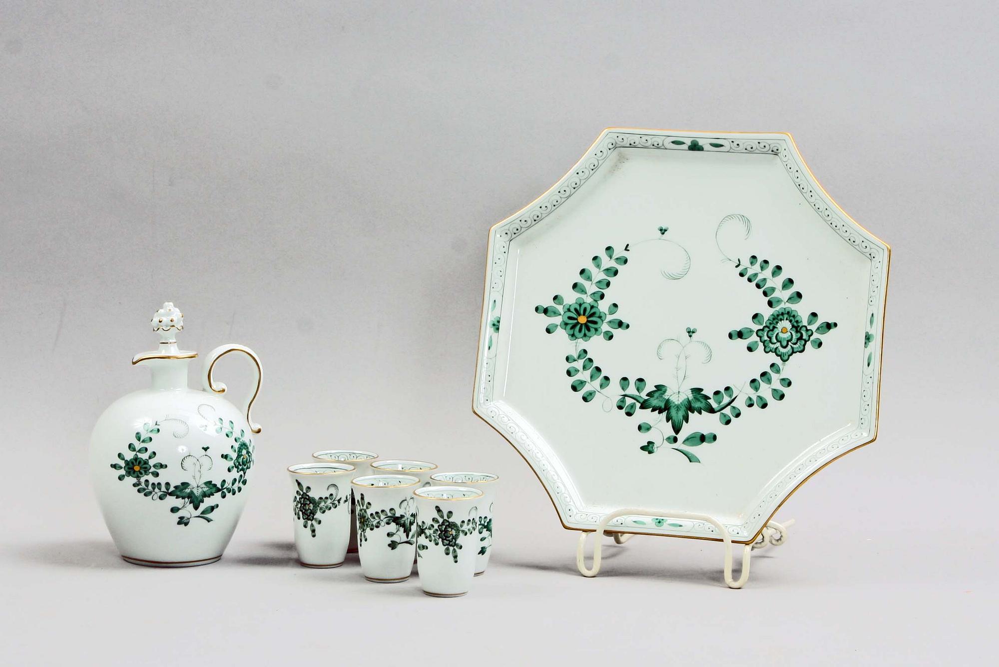 KANNA, BRICKA och KOPPAR, 6 st, porslin, Meissen.