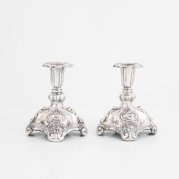 K Anderson, candlesticks, a pair, silver, Rococo style, Stockholm 1940.