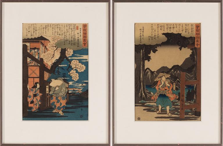 Utagawa Hiroshige I, two woodblock prints, 1845-46.