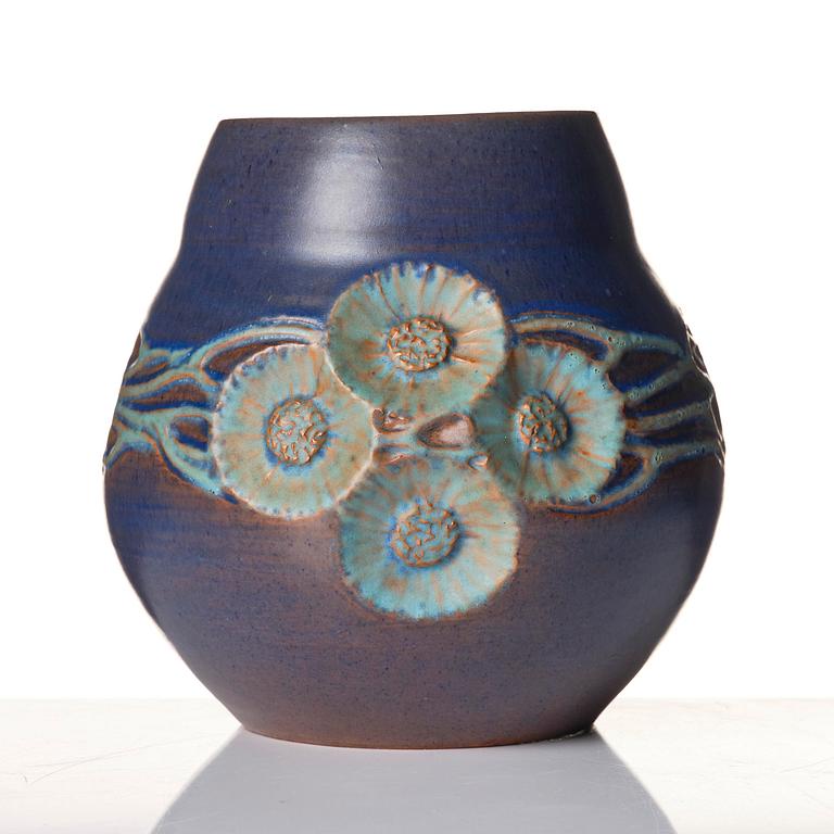 Hilma Persson-Hjelm, a glazed earthenware art nouveau vase, executed in her own studio, Arvika 1919. No 1619.