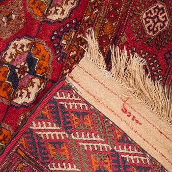 MATTA, semiantik, bochara Turkmen, ca 268+9 cm slätväv/sida x 188 cm.