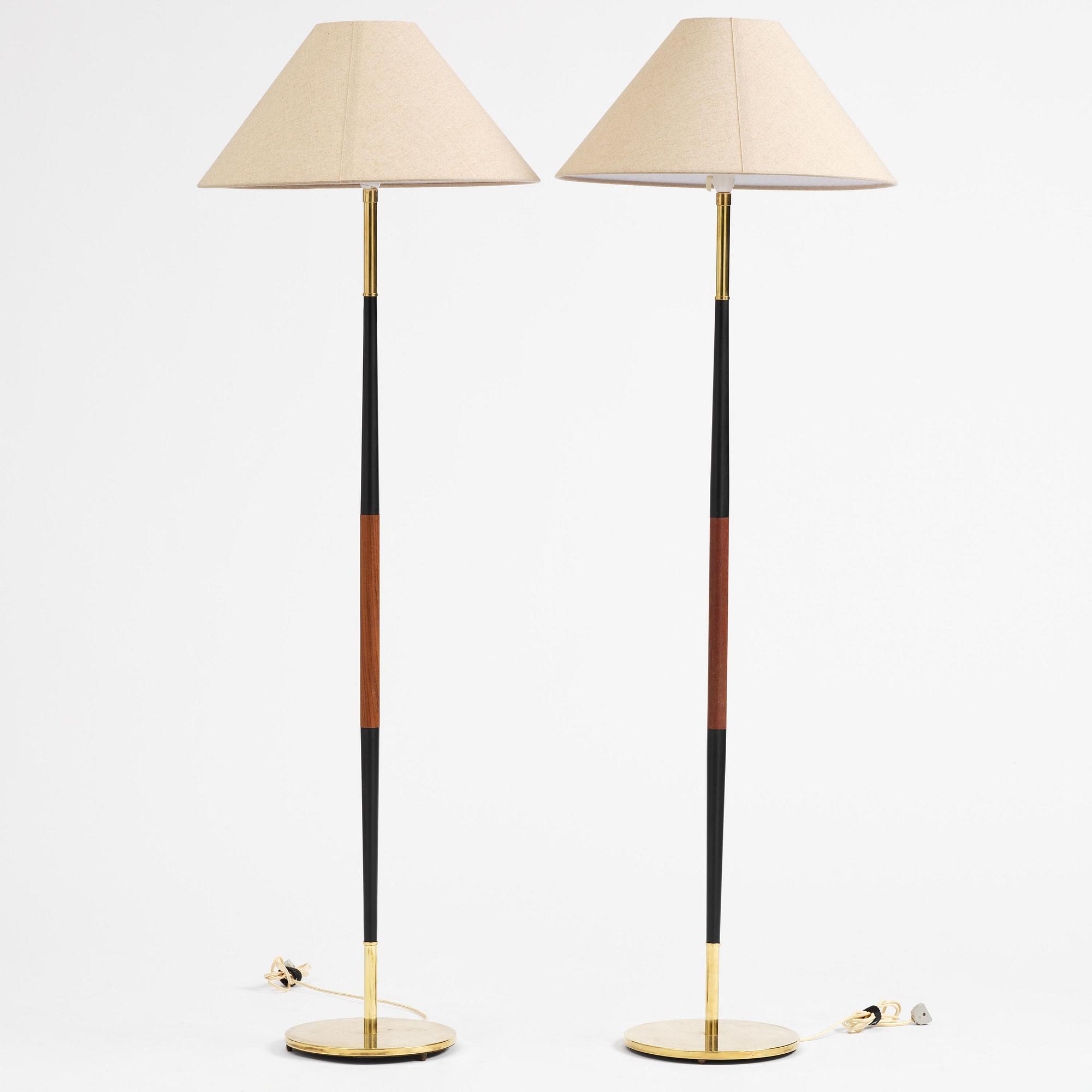 Scandinavian Modern, a pair of floor lamps, Denmark, 1950s–60s.