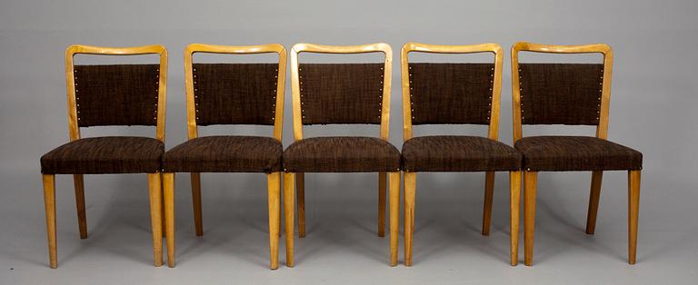 STOLAR, 5 st, möjligen Werner West, etikett märkta Keravan Puusepäntehdas, Finland, 1930-40-tal.