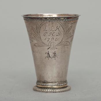 BÄGARE, silver. Mästarstämpel MS, påskrift 1798. Vikt 36 g.