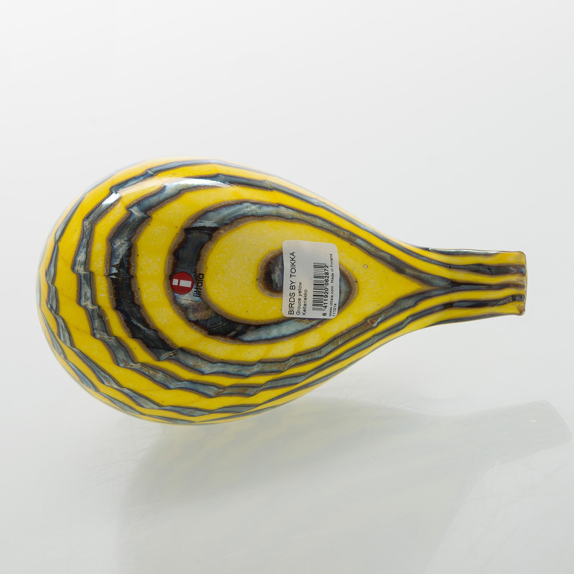 Oiva Toikka, glasfågel, "Grouce Yellow", signerad O. Toikka Nuutajärvi.