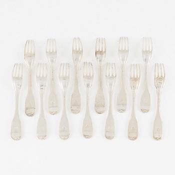 13 silver forks, Carl Magnus Ryberg, Stockholm, 1806.