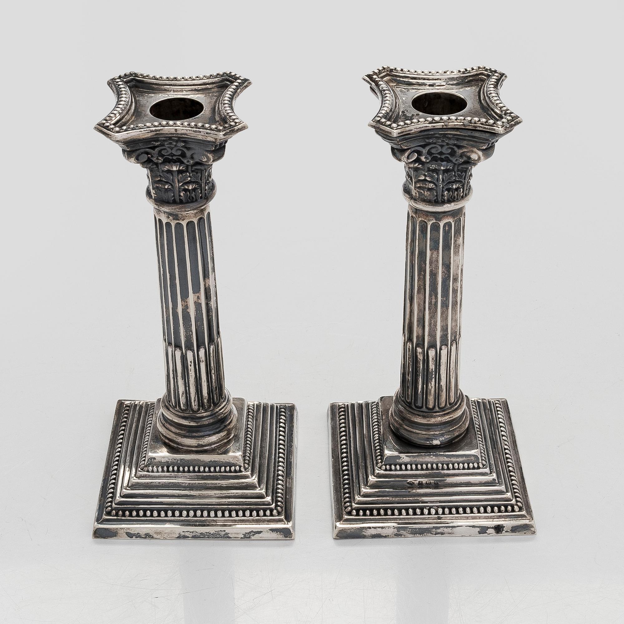 A pair of silver candlesticks, Birmingham, England 1969.