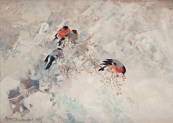 Mosse Stoopendaal, "Domherrar" (Eurasian bullfinches).