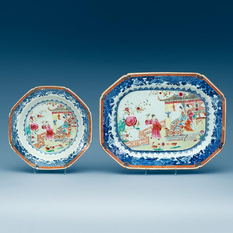 A famille rose serving dish and three soup dishes, Qing dynasty, Qianlong (1736-95).