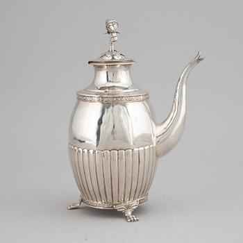 A swedish silver empire coffee pot, mark of Petter Adolf Sjöberg, Stockholm 1829.