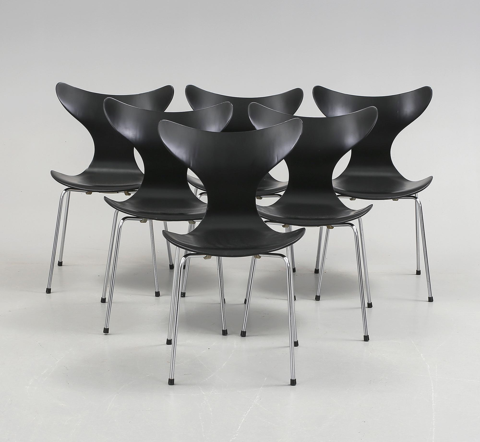 STOLAR, 6st, "Liljan / Måsen / Mågen", Arne Jacobsen, Fritz Hansen, 1973.