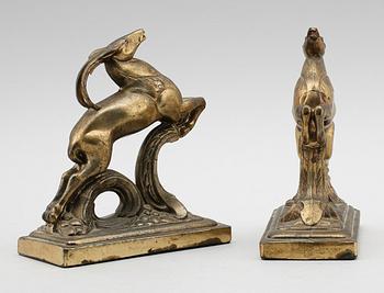 BOKSTÖD, 1 par, patinerad metall, 1900-talets första hälft.