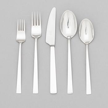 Bertel Gardberg, A 60-piece set of "Birgitta" silver cutlery, marked BG, Hopeatehdas oy, Helsinki 1956-1961.