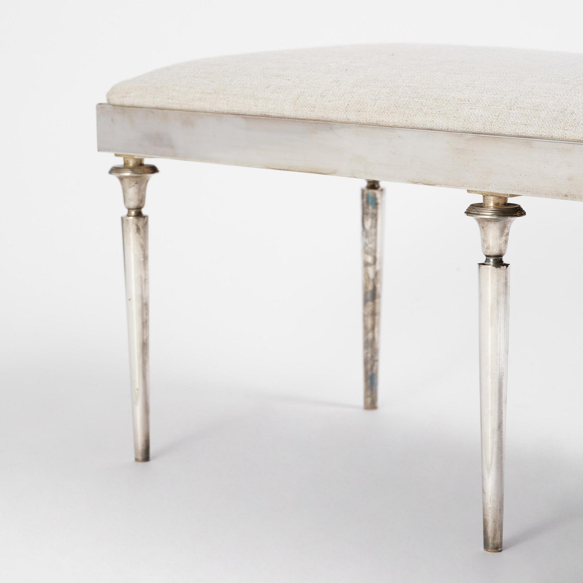 Torkov, a silver-plated metal bench, Illums Bolighus, Denmark, 1930s.