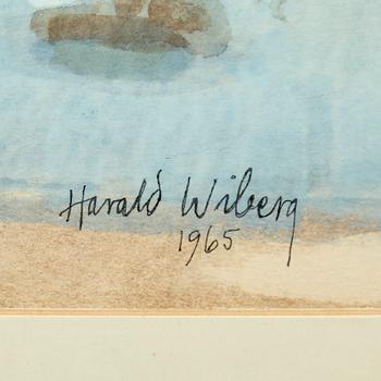 Harald Wiberg, Winter landscape with fox by frozen lake.