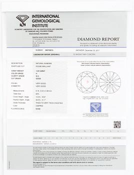 An 18K white gold necklace with a brilliant-cut diamond ca. 1.00 ct. With IGI certificate.