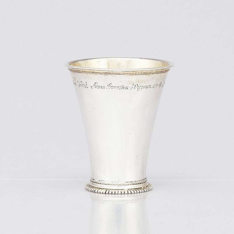 A Swedish 18th century parcel-gilt silver beaker, mark of Abraham Wirgman, Göteborg, 1722.