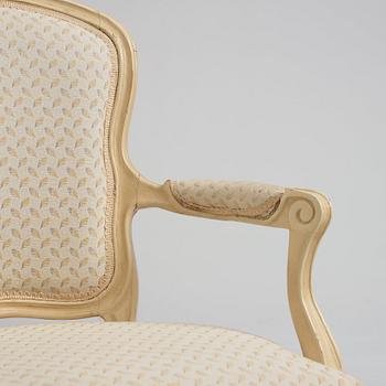 A pair of Swedish Rococo armchairs, second part of the 18th century.