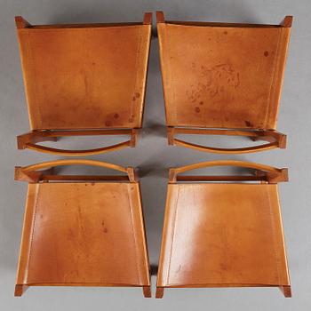 John Kandell, a set of 4 teak and natural leather chairs, probably executed by cabinetmaker Torsten Schollin, Sweden 1955.