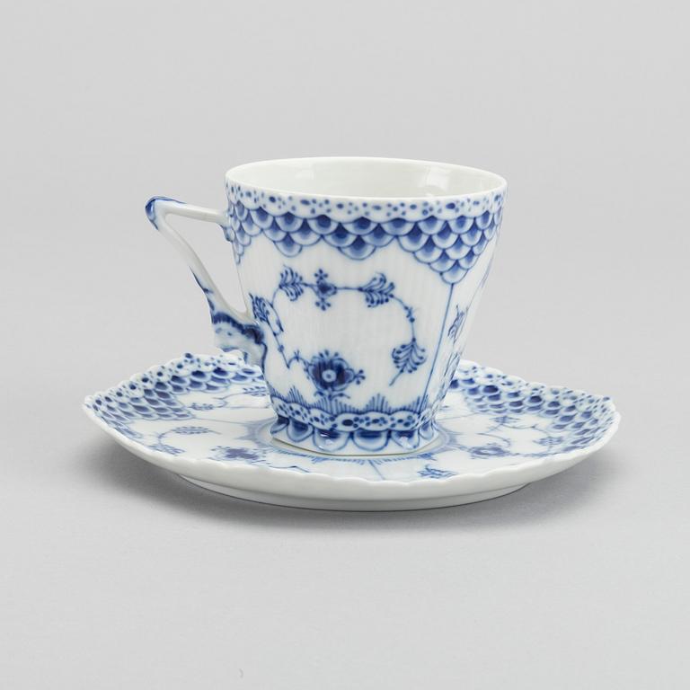 A set of 17 porcelain chocolat cups and saucers Musselmalet Royal Copenhagen Denmark.